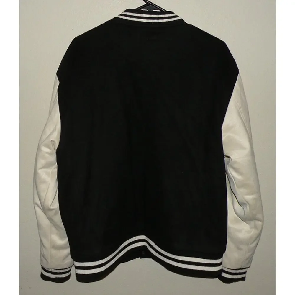 HB Activ Outerwear Men’s XL Snap Bomber Letterman’s Jacket Black White